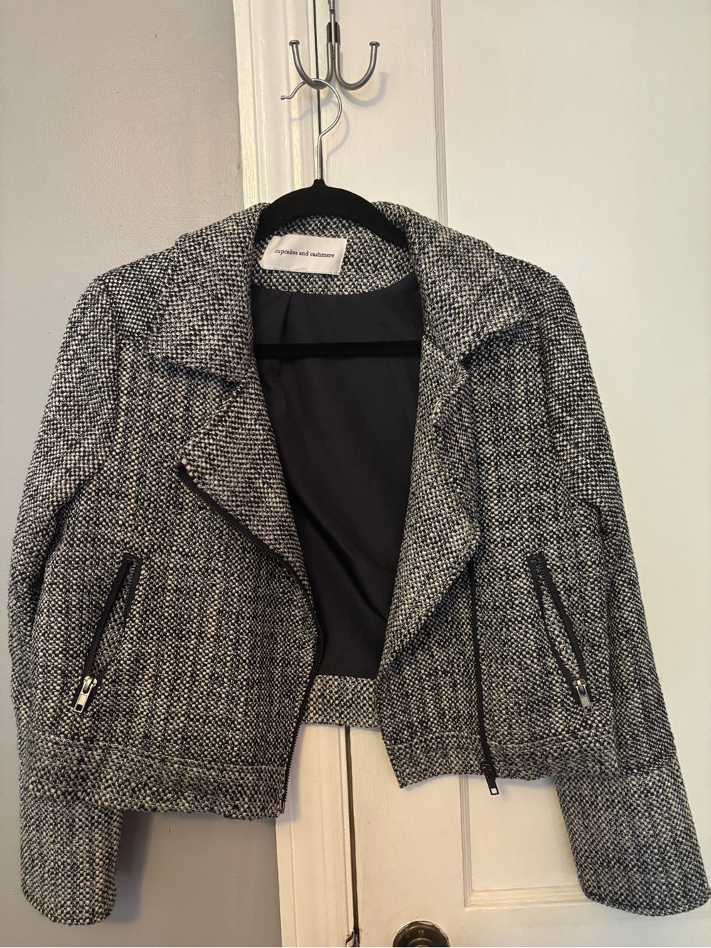 Tweed Cropped Moto Jacket